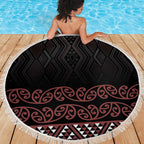 Maori Taniko Patterns Beach Blanket Brown Niho Taniwha Mix Paatiki Motifs