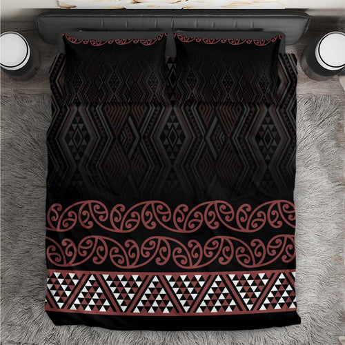 Maori Taniko Patterns Bedding Set Brown Niho Taniwha Mix Paatiki Motifs