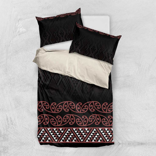 Maori Taniko Patterns Bedding Set Brown Niho Taniwha Mix Paatiki Motifs