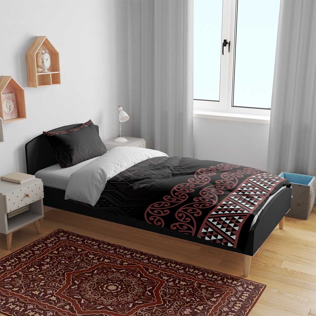 Maori Taniko Patterns Bedding Set Brown Niho Taniwha Mix Paatiki Motifs