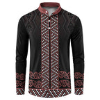 Maori Taniko Patterns Button Sweatshirt Brown Niho Taniwha Mix Paatiki Motifs