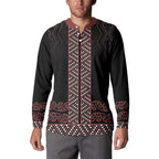 Maori Taniko Patterns Button Sweatshirt Brown Niho Taniwha Mix Paatiki Motifs