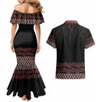 Maori Taniko Patterns Couples Matching Mermaid Dress and Hawaiian Shirt Brown Niho Taniwha Mix Paatiki Motifs