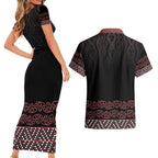 Maori Taniko Patterns Couples Matching Short Sleeve Bodycon Dress and Hawaiian Shirt Brown Niho Taniwha Mix Paatiki Motifs