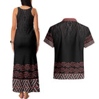 Maori Taniko Patterns Couples Matching Tank Maxi Dress and Hawaiian Shirt Brown Niho Taniwha Mix Paatiki Motifs