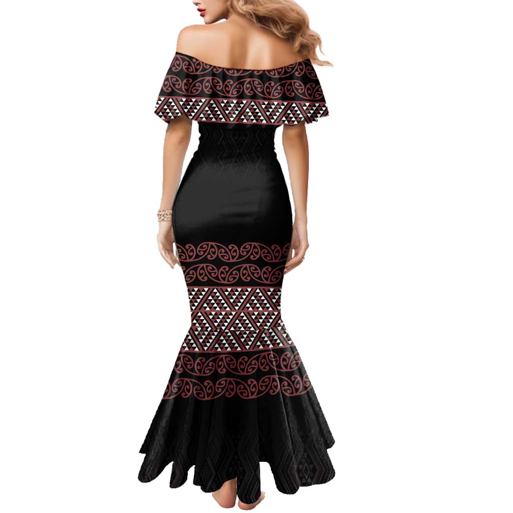Maori Taniko Patterns Family Matching Mermaid Dress and Hawaiian Shirt Brown Niho Taniwha Mix Paatiki Motifs