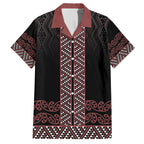 Maori Taniko Patterns Family Matching Off The Shoulder Long Sleeve Dress and Hawaiian Shirt Brown Niho Taniwha Mix Paatiki Motifs