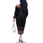 Maori Taniko Patterns Family Matching Off The Shoulder Long Sleeve Dress and Hawaiian Shirt Brown Niho Taniwha Mix Paatiki Motifs