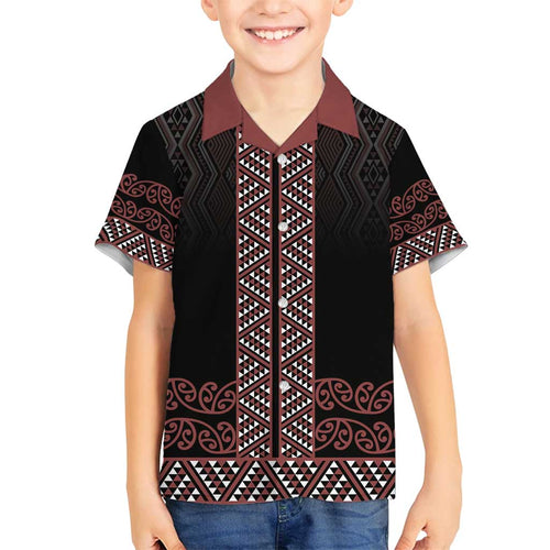 Maori Taniko Patterns Family Matching Off Shoulder Maxi Dress and Hawaiian Shirt Brown Niho Taniwha Mix Paatiki Motifs