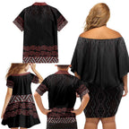 Maori Taniko Patterns Family Matching Off Shoulder Short Dress and Hawaiian Shirt Brown Niho Taniwha Mix Paatiki Motifs