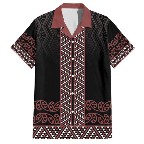 Maori Taniko Patterns Family Matching Off Shoulder Short Dress and Hawaiian Shirt Brown Niho Taniwha Mix Paatiki Motifs
