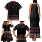 Maori Taniko Patterns Family Matching Tank Maxi Dress and Hawaiian Shirt Brown Niho Taniwha Mix Paatiki Motifs