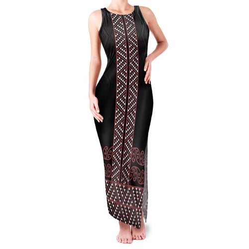 Maori Taniko Patterns Family Matching Tank Maxi Dress and Hawaiian Shirt Brown Niho Taniwha Mix Paatiki Motifs