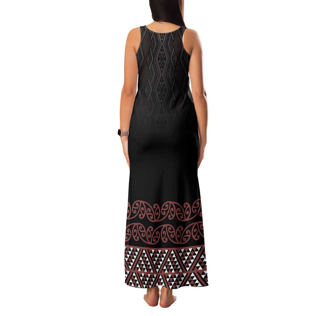 Maori Taniko Patterns Family Matching Tank Maxi Dress and Hawaiian Shirt Brown Niho Taniwha Mix Paatiki Motifs