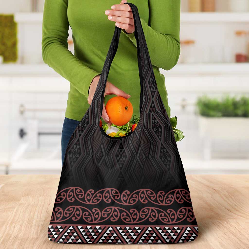 Maori Taniko Patterns Grocery Bag Brown Niho Taniwha Mix Paatiki Motifs