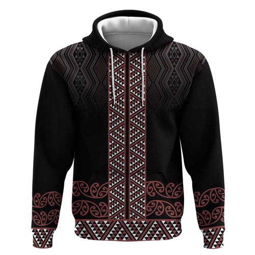 Maori Taniko Patterns Hoodie Brown Niho Taniwha Mix Paatiki Motifs