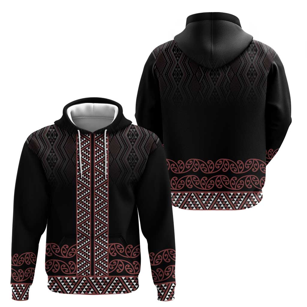 Maori Taniko Patterns Hoodie Brown Niho Taniwha Mix Paatiki Motifs