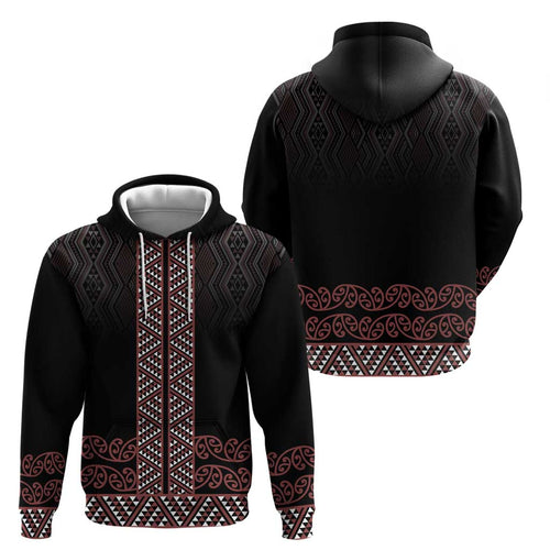 Maori Taniko Patterns Hoodie Brown Niho Taniwha Mix Paatiki Motifs