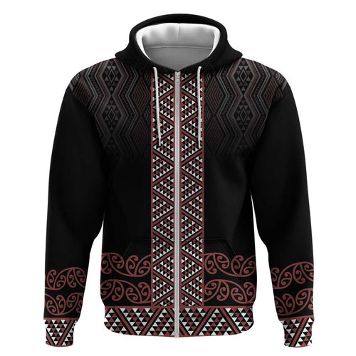Maori Taniko Patterns Hoodie Brown Niho Taniwha Mix Paatiki Motifs