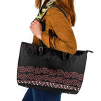 Maori Taniko Patterns Leather Tote Bag Brown Niho Taniwha Mix Paatiki Motifs
