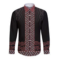 Maori Taniko Patterns Long Sleeve Button Shirt Brown Niho Taniwha Mix Paatiki Motifs