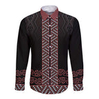 Maori Taniko Patterns Long Sleeve Button Shirt Brown Niho Taniwha Mix Paatiki Motifs