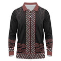 Maori Taniko Patterns Long Sleeve Polo Shirt Brown Niho Taniwha Mix Paatiki Motifs