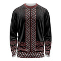 Maori Taniko Patterns Long Sleeve Shirt Brown Niho Taniwha Mix Paatiki Motifs