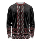 Maori Taniko Patterns Long Sleeve Shirt Brown Niho Taniwha Mix Paatiki Motifs