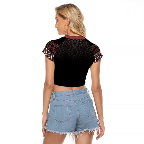 Maori Taniko Patterns Raglan Cropped T Shirt Brown Niho Taniwha Mix Paatiki Motifs