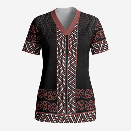 Maori Taniko Patterns Scrub Top Brown Niho Taniwha Mix Paatiki Motifs - Aussie Hoodie