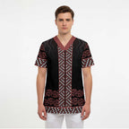 Maori Taniko Patterns Scrub Top Brown Niho Taniwha Mix Paatiki Motifs - Aussie Hoodie