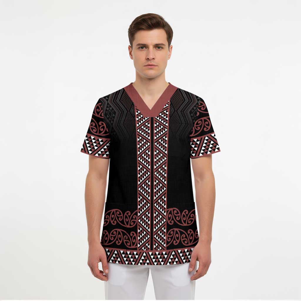 Maori Taniko Patterns Scrub Top Brown Niho Taniwha Mix Paatiki Motifs - Aussie Hoodie