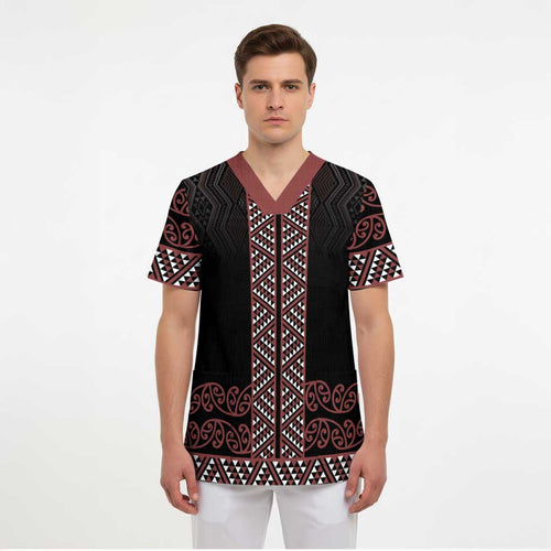 Maori Taniko Patterns Scrub Top Brown Niho Taniwha Mix Paatiki Motifs - Aussie Hoodie