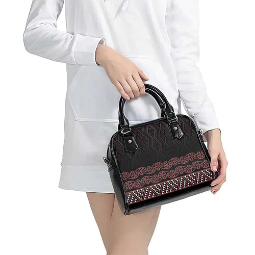 Maori Taniko Patterns Shoulder Handbag Brown Niho Taniwha Mix Paatiki Motifs