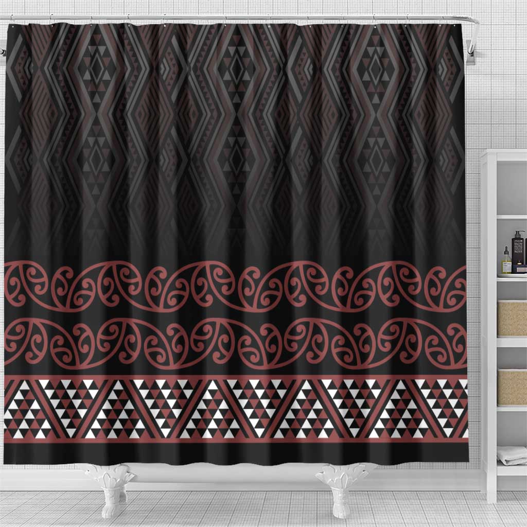 Maori Taniko Patterns Shower Curtain Brown Niho Taniwha Mix Paatiki Motifs