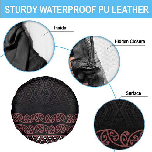 Maori Taniko Patterns Spare Tire Cover Brown Niho Taniwha Mix Paatiki Motifs