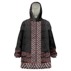 Maori Taniko Patterns Wearable Blanket Hoodie Brown Niho Taniwha Mix Paatiki Motifs