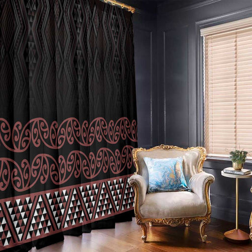 Maori Taniko Patterns Window Curtain Brown Niho Taniwha Mix Paatiki Motifs