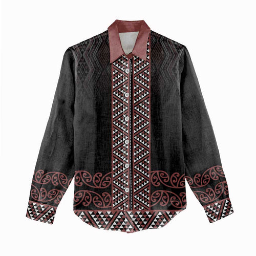 Maori Taniko Patterns Women Casual Shirt Brown Niho Taniwha Mix Paatiki Motifs