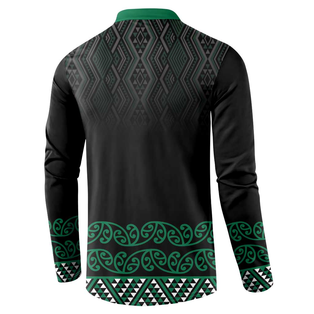 Maori Taniko Patterns Button Sweatshirt Pounamu Niho Taniwha Mix Paatiki Motifs