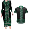 Maori Taniko Patterns Couples Matching Long Sleeve Bodycon Dress and Hawaiian Shirt Pounamu Niho Taniwha Mix Paatiki Motifs