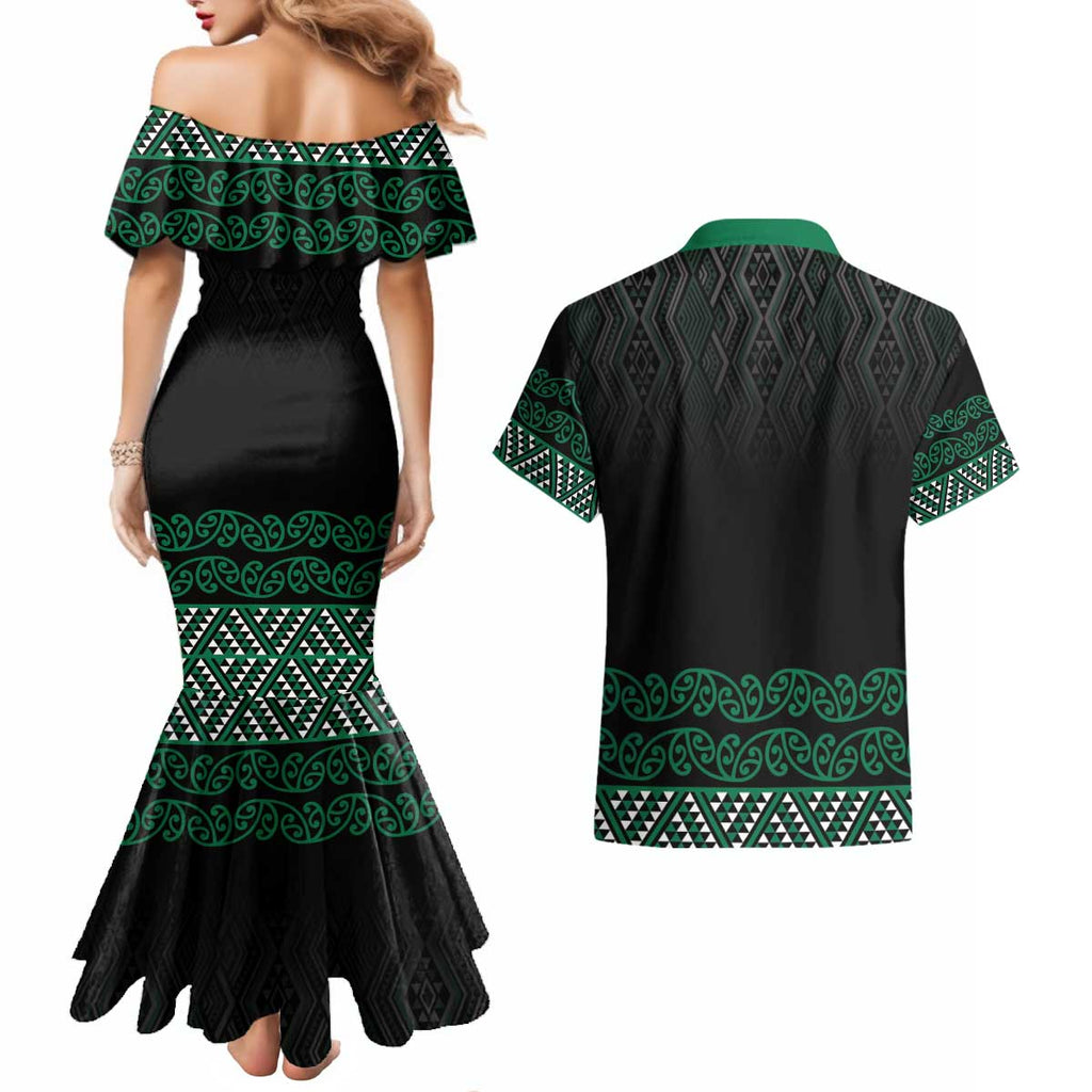 Maori Taniko Patterns Couples Matching Mermaid Dress and Hawaiian Shirt Pounamu Niho Taniwha Mix Paatiki Motifs