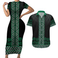 Maori Taniko Patterns Couples Matching Short Sleeve Bodycon Dress and Hawaiian Shirt Pounamu Niho Taniwha Mix Paatiki Motifs
