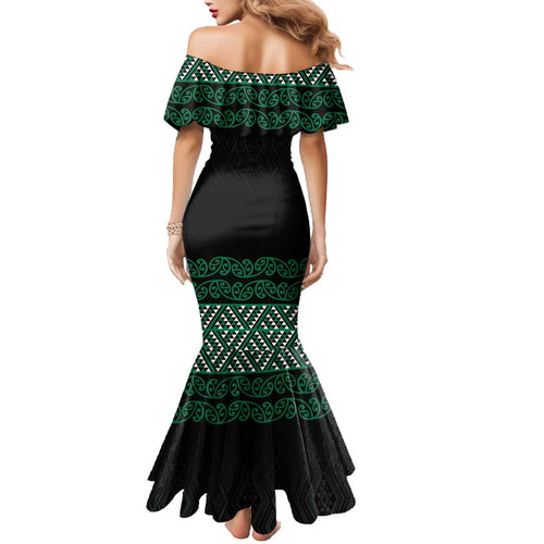 Maori Taniko Patterns Family Matching Mermaid Dress and Hawaiian Shirt Pounamu Niho Taniwha Mix Paatiki Motifs