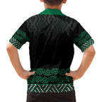 Maori Taniko Patterns Family Matching Off Shoulder Short Dress and Hawaiian Shirt Pounamu Niho Taniwha Mix Paatiki Motifs