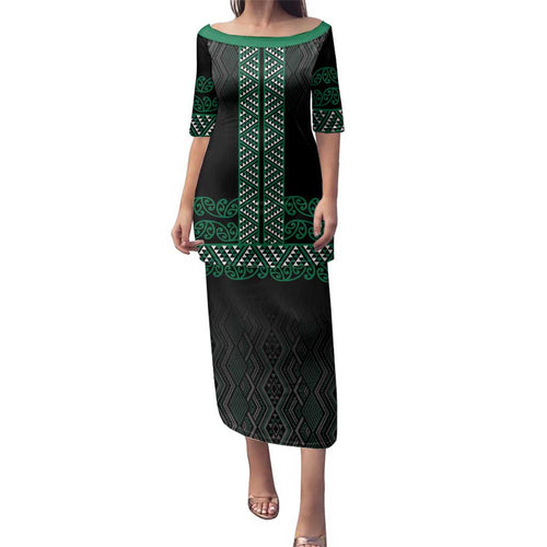 Maori Taniko Patterns Family Matching Puletasi and Hawaiian Shirt Pounamu Niho Taniwha Mix Paatiki Motifs