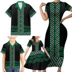 Maori Taniko Patterns Family Matching Short Sleeve Bodycon Dress and Hawaiian Shirt Pounamu Niho Taniwha Mix Paatiki Motifs