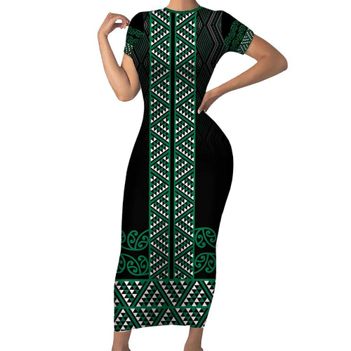 Maori Taniko Patterns Family Matching Short Sleeve Bodycon Dress and Hawaiian Shirt Pounamu Niho Taniwha Mix Paatiki Motifs