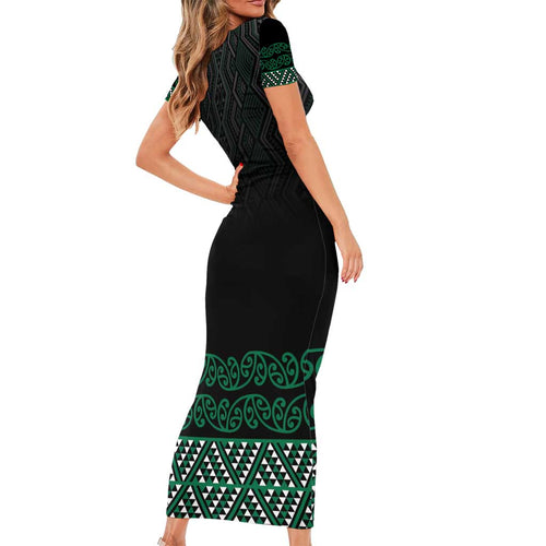 Maori Taniko Patterns Family Matching Short Sleeve Bodycon Dress and Hawaiian Shirt Pounamu Niho Taniwha Mix Paatiki Motifs